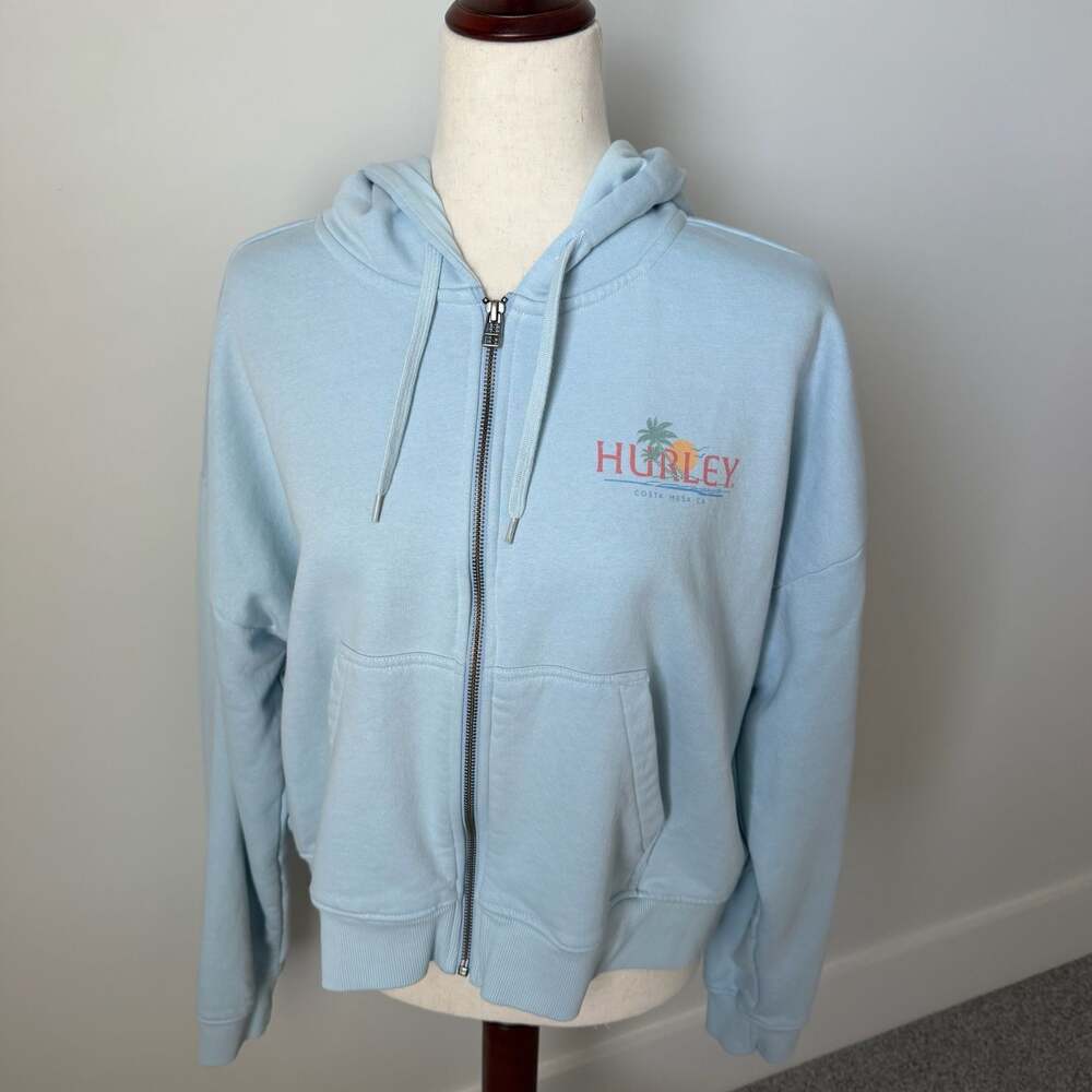 Hurley Coastline Crop Zip Up Hoodie in Skyway Blue